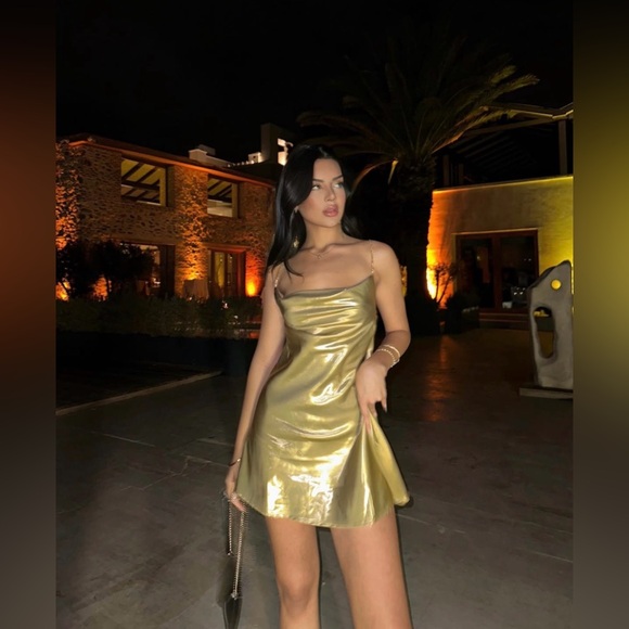 Zara Mini Dress Party Gold Lingerie Style Coctail Night Out - Picture 2 of 16